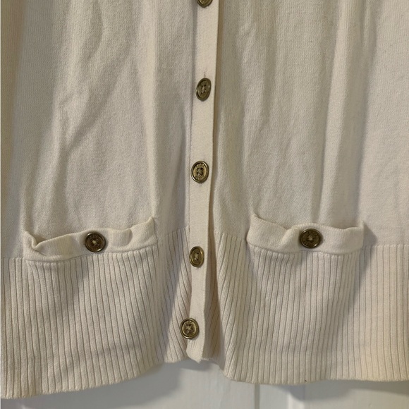 Anne Klein White Gold Button Down Patch Pocket Cardigan• Small - Picture 4 of 8